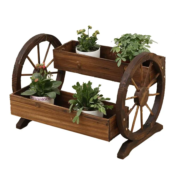 Solid Wood Wheel Flower Pot Display Racks Garden Planters - Buy Flower ...