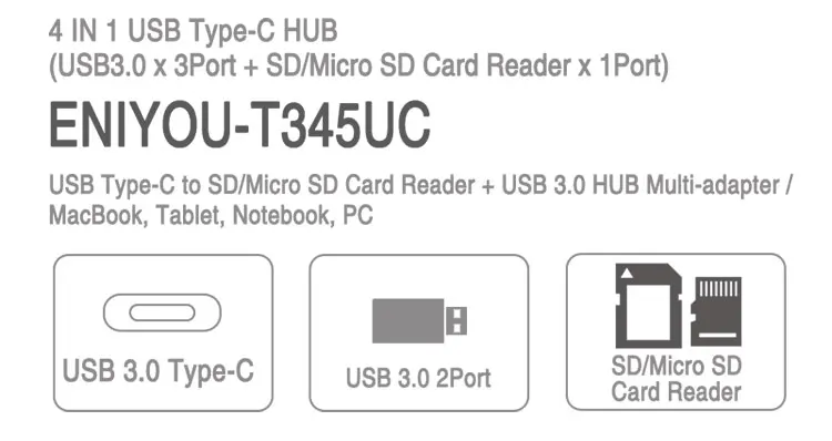
Оптовая продажа USB Type C 4 в 1 USB 3,0 HUB с SD кардридером 3 порта USB 3,0 oem завод в Шэньчжэне 