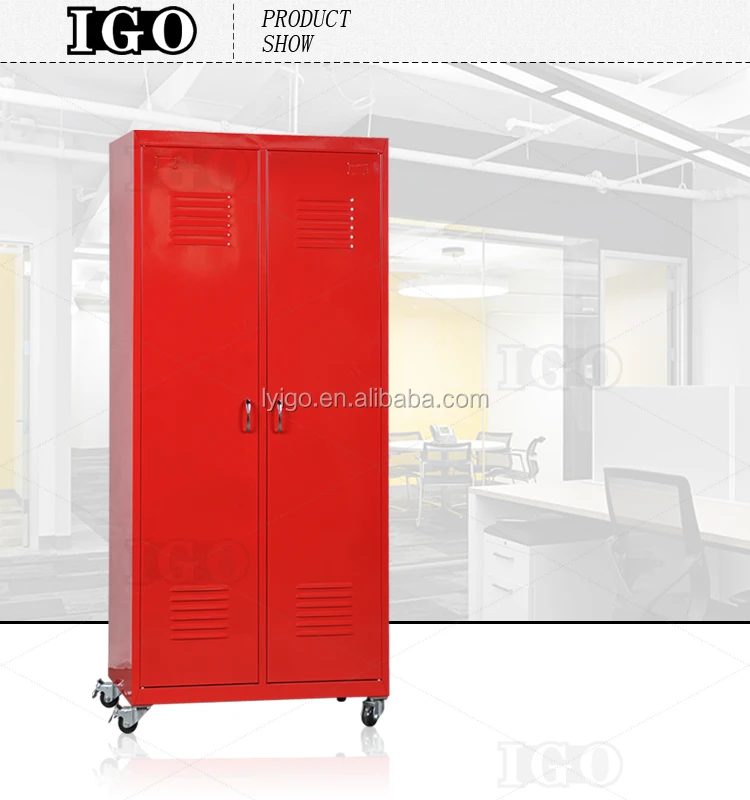 Functional Double Door Red Metal File With Wardrobe Design For