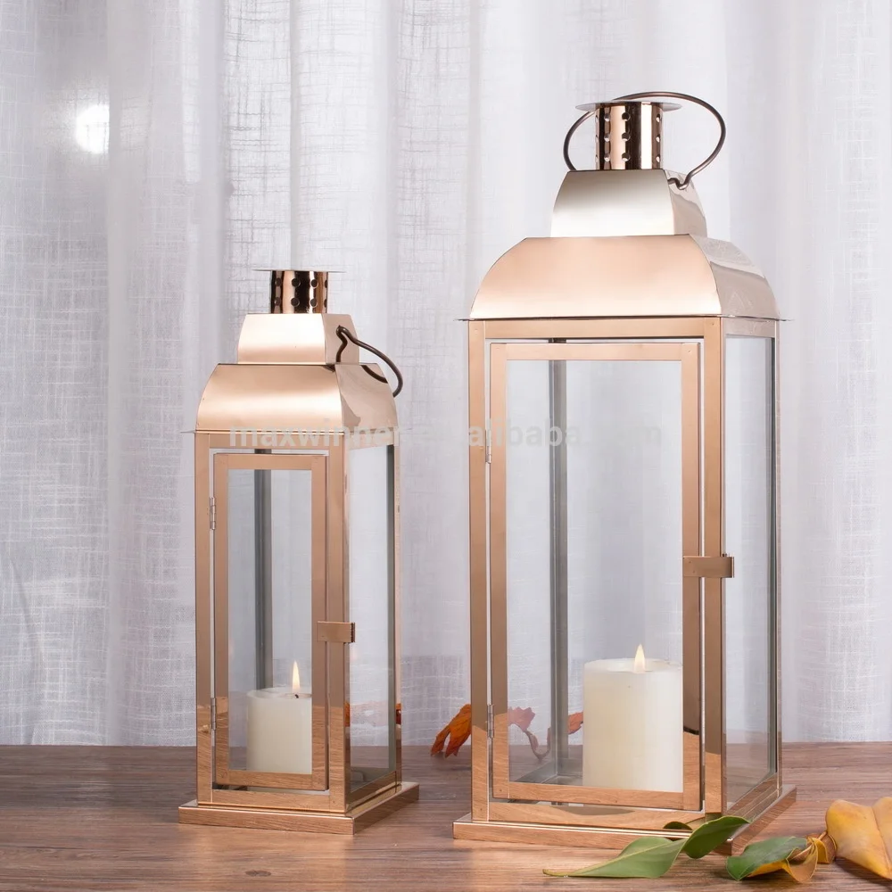 Customized Modern Led Rose Gold Stainless Steel Wedding Lantern Copper