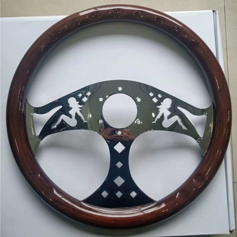 thumbnail interactive-video image 1 of ForeverSharp 15" Black Steering Wheel With Dark Wood Grip & 6-Bolt Horn Button 1 of 3