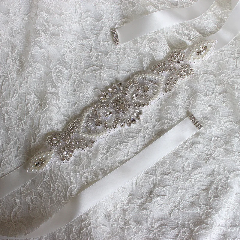Vestido de boda plata rhinestone cinturón de novia Parche Apliques de cinturón fajín Diamante 