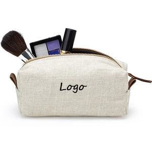 Custom Travel Zipper Linen Blank Wholesale Cosmetic Bag with logo