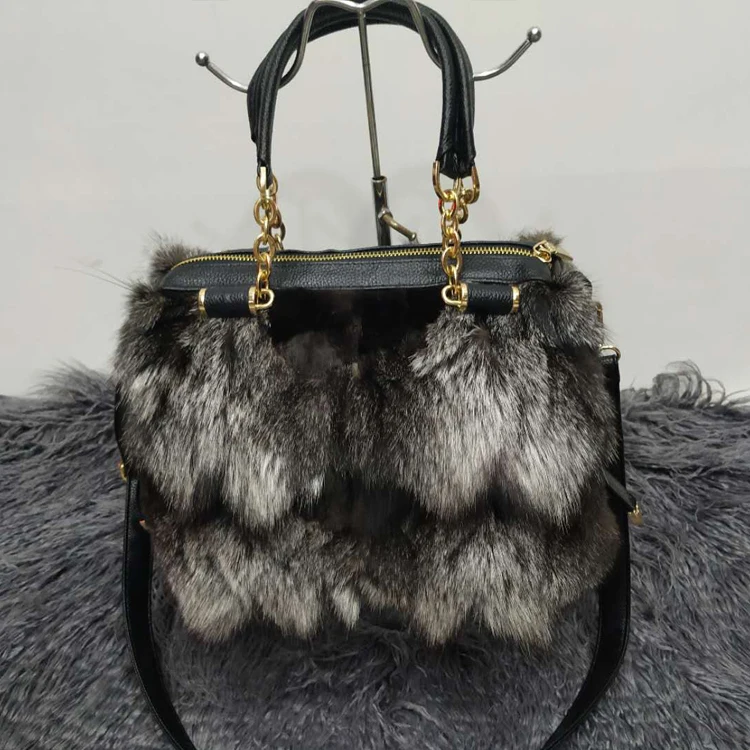 Women Winter Genuine Mink Fur Shoulder Bag Large Tote Clutch Purse Handbags