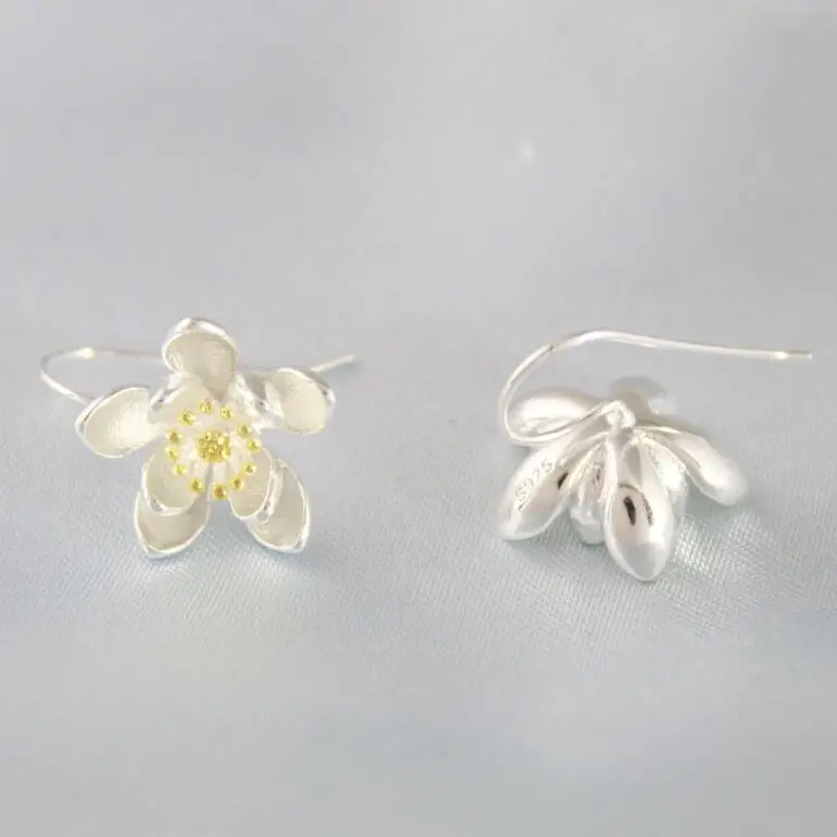 silver lotus flower earrings