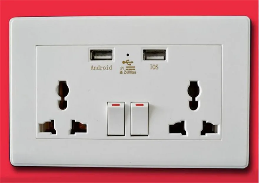 Розетка настенная с двумя USB-портами 110-250 В 5 146 а * 86