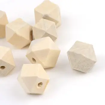 White Wooden Octagonal Polygonal Natural Beads For Bracelet Wood Bead Garland Carved Wood Rosary Bead