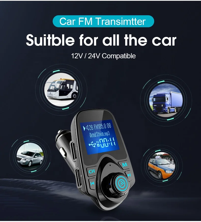 LED Display Dual USB Charger Bluetooth 5.0 Wireless Handsfree Car