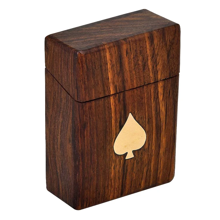 zhoul Goldfolie Poker Holz Box Spielkarten Holz Box Neuartige Geburtstagsgeschenk Poker Karten Spielen Container braun