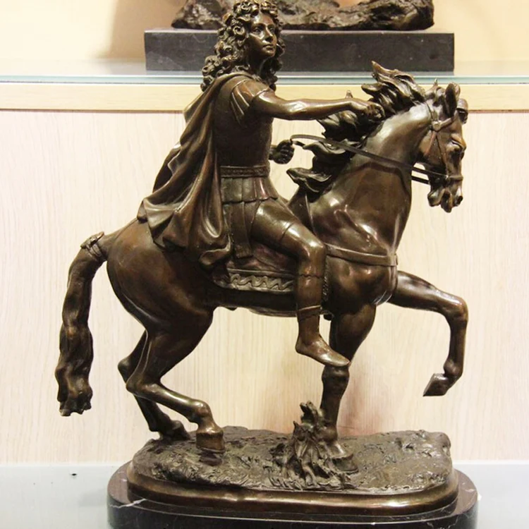 Brass Warrior Cast Horse and Rider Metal Sculpture Napoleon Statue