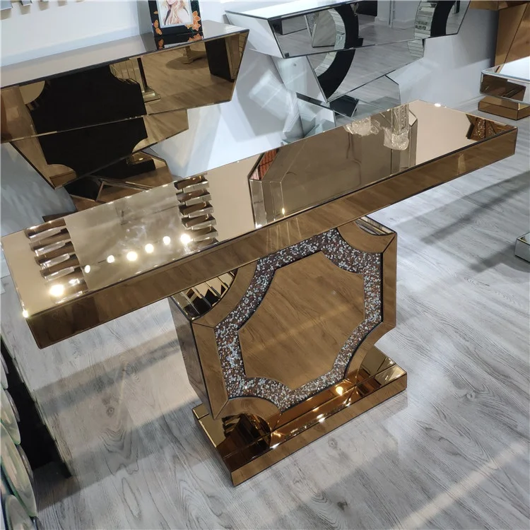 Elegant Charming Style Sparking Brown Mirrored Console Table