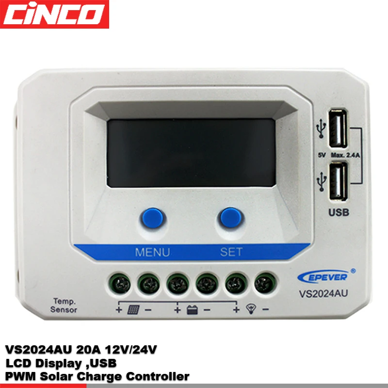 
 Высокое качество epeker VS2024AU 20A 12V/24V PWM контроллер солнечного зарядного устройства для домашнего использования EPSOLAR солнечный регулятор  