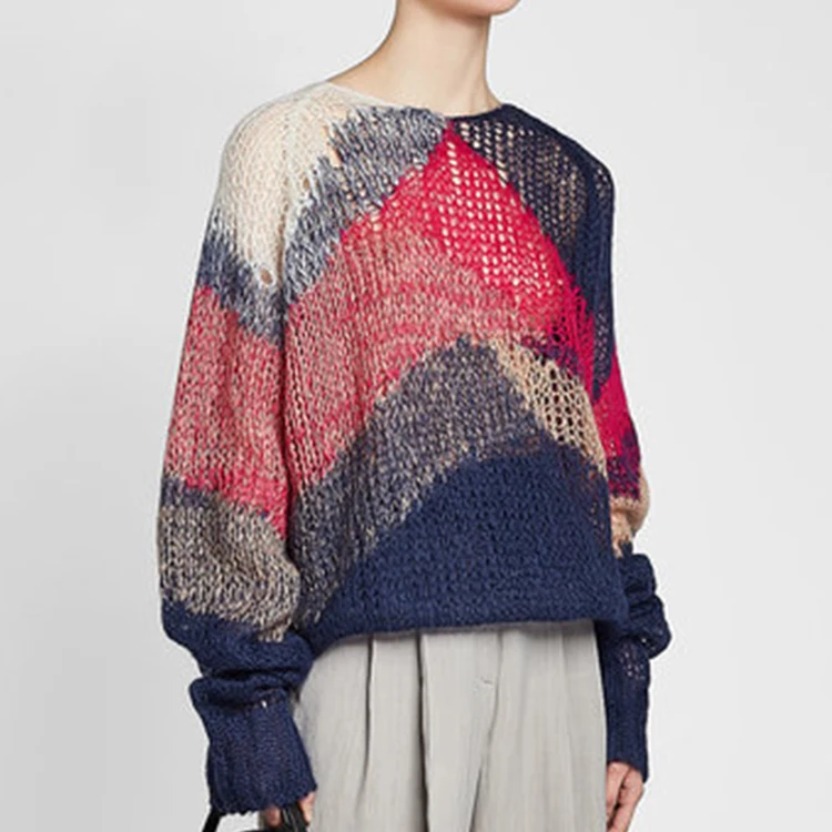 Mohair Virgin Wool Color Block Oversized Sweater