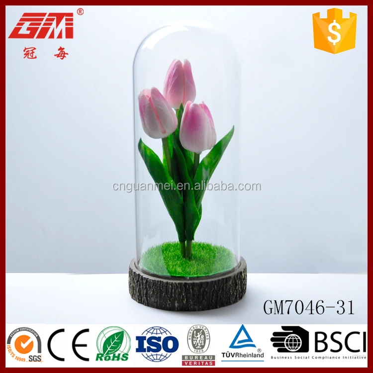 wholesale price bulk real touch artificial decorative flowers with glass dome LED light factory