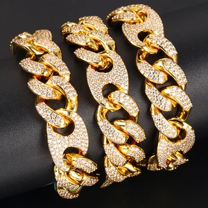 Hip Hop 14k & 18k Gold Plated Diamond Cuban Link Chain Necklace for Party with Zircon As Main Stone