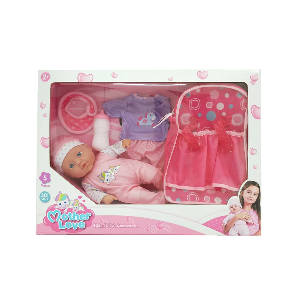12" Kids Toy Little Girl Baby Doll Model with Cloth Change Function and Backpack