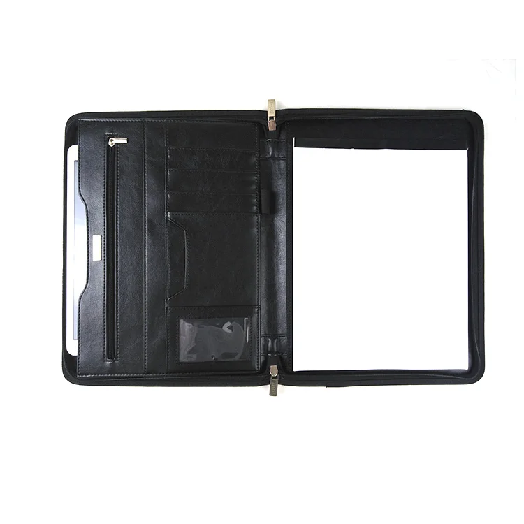 Office Conference Custom Size Embossing Presentation File Paper Folder Portfolio logo Document File Bag Zipper Closer PU Leather