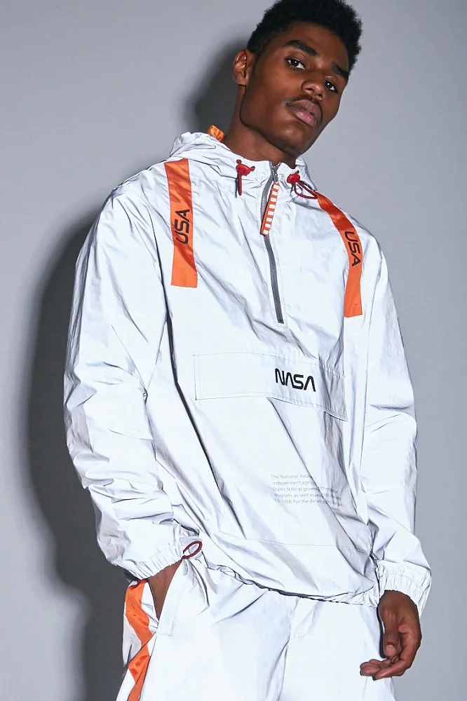 New Arrival Unisex NASA Graphic Reflective Anorak High Quality Hooded Plus Size Winter Casual Style Zipper Safari Jacket Men
