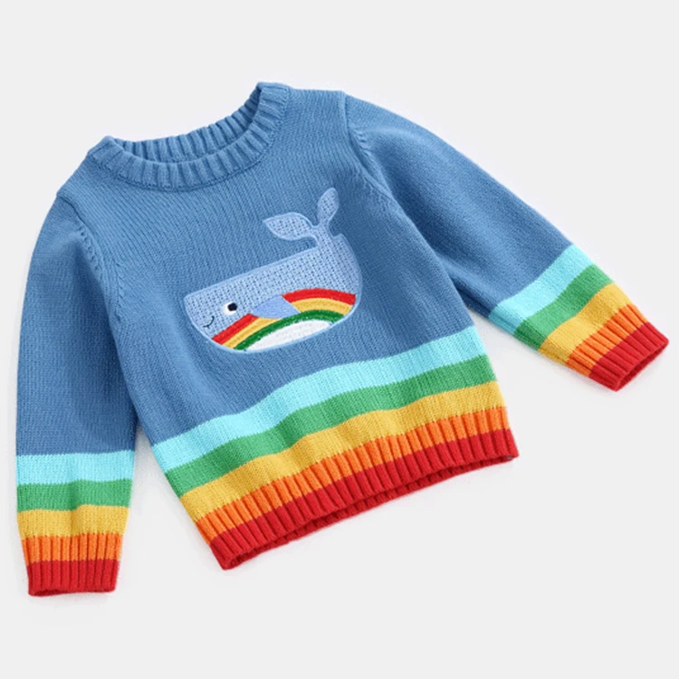 Custom Kinderen Jacquard Kabel Gebreide Regenboog Blok Kleur