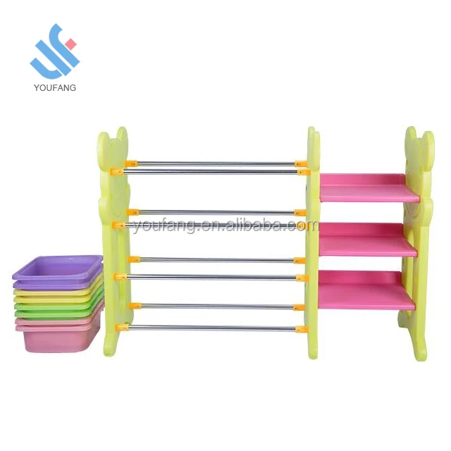 YF04025 высокое качество 2018 новый дизайн мебель для детского сада Домашнее использование медведь Многофункциональная Пластиковая Полка для хранения игрушек