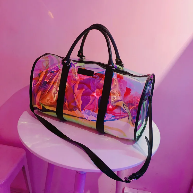 Fashion Summer Duffel Tote Bag Women Trendy Overnight Transparent PVC Holographic  Duffel Bag Neon Travel Bag - China Weekend Bag and Travel Bag price