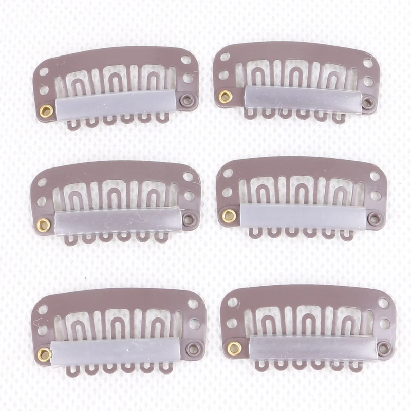 100pcs/bag 3.2cm 6-teeth U Shape Hair Snap Clip With Silicone 5 Colors Wig for Making Ponytail &