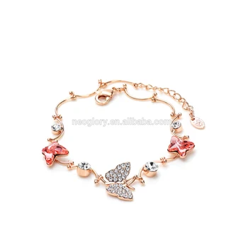 Swarovski element fashion rose gold crystal butterfly shape diamond bracelet