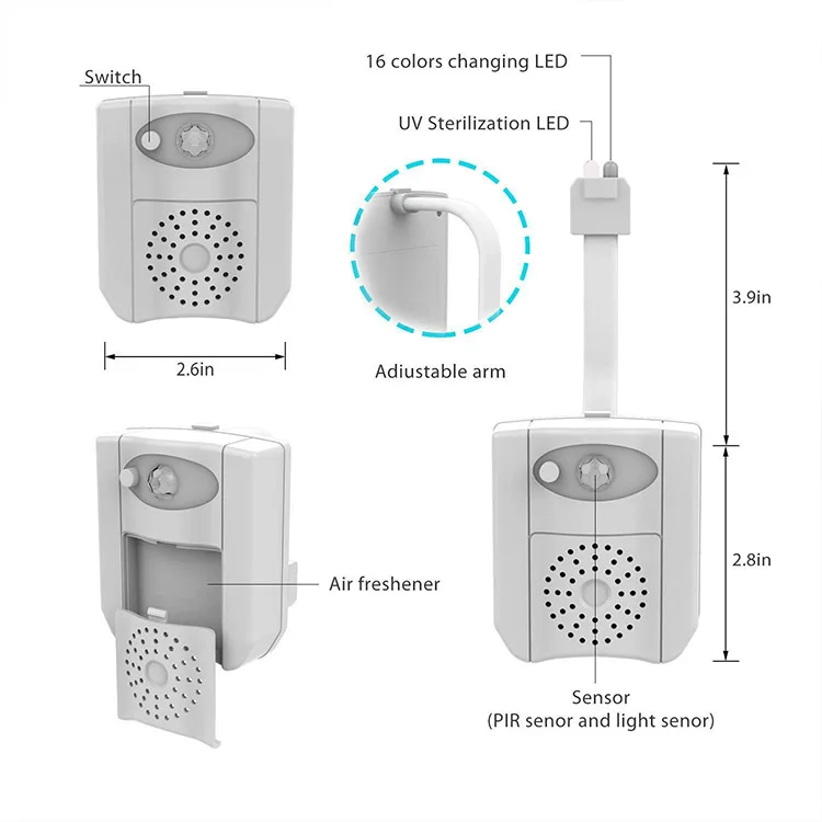 Oilet Light- Motion Sensor Toilet Night Light Led 16 Color Change  Activates, With Function Of Aromatherapy And Uv Sterilizer