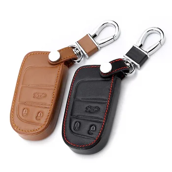 100% Leather Car key shell fob cover for Jeep Grand Cherokee Compass Patriot Dodge Journey Chrysler 300C smart key case
