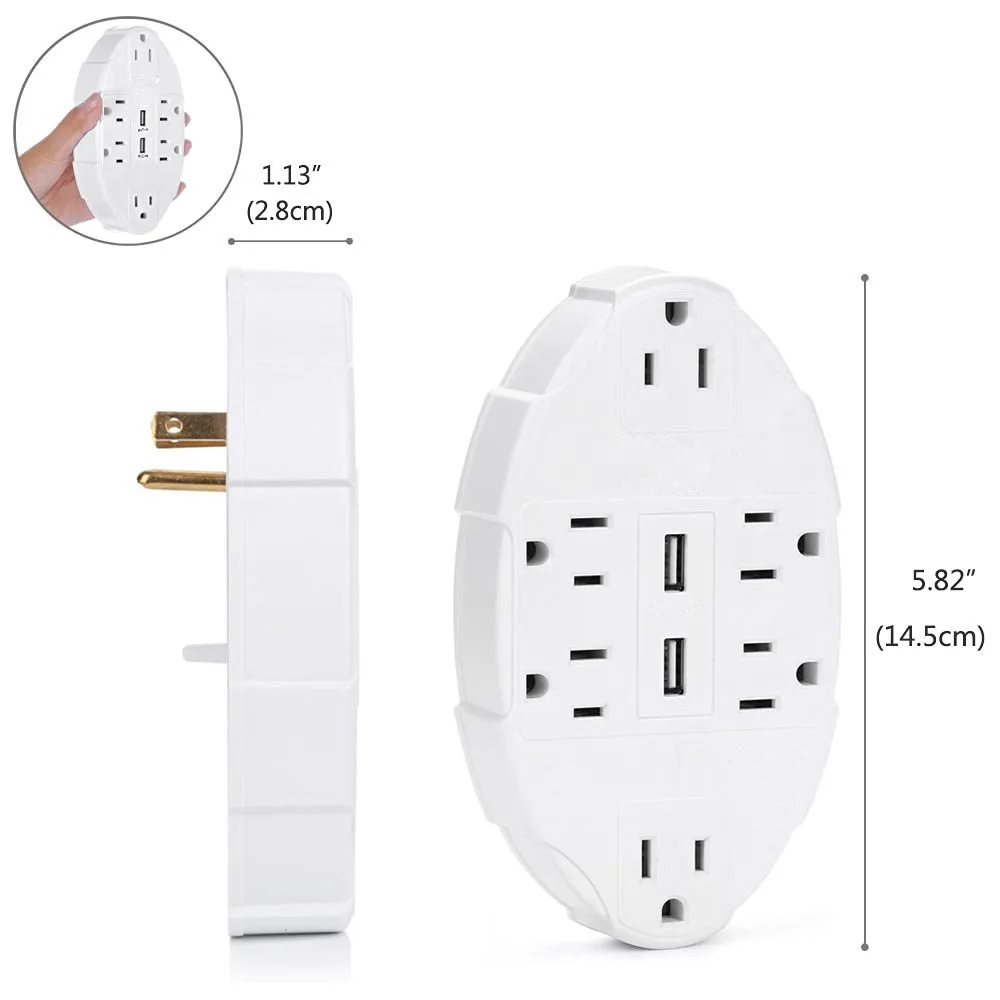 6 Outlets ABS USB Multiple Outlet Switch Multiplier Port Plug Universal Electric Plugs Plate