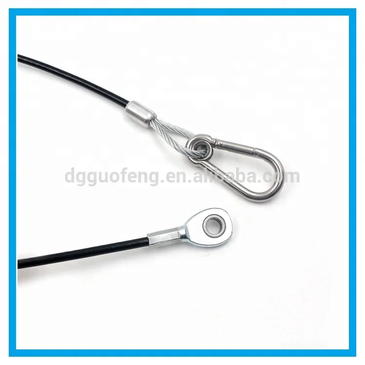 Подгонянный кабель спортзала покрынный черный Канат провода PVC стальной с карабином и петлей нержавеющей стали