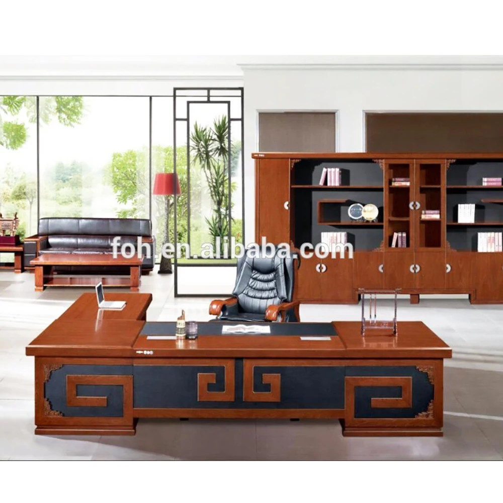 Luxury large home office desk custom Classic wood carved office furniture  24880