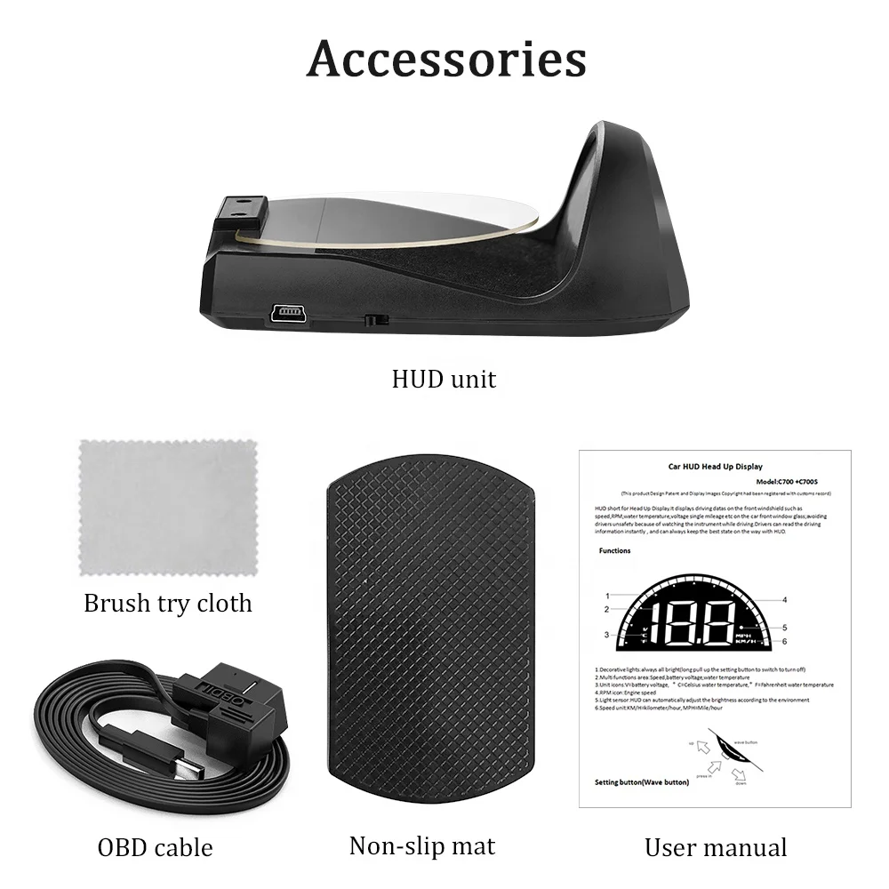 Wiiyii C700 Car HUD Head-up Display Windshield Projector OBD Digital Speedometer Display Speedometer Security Car Accessories