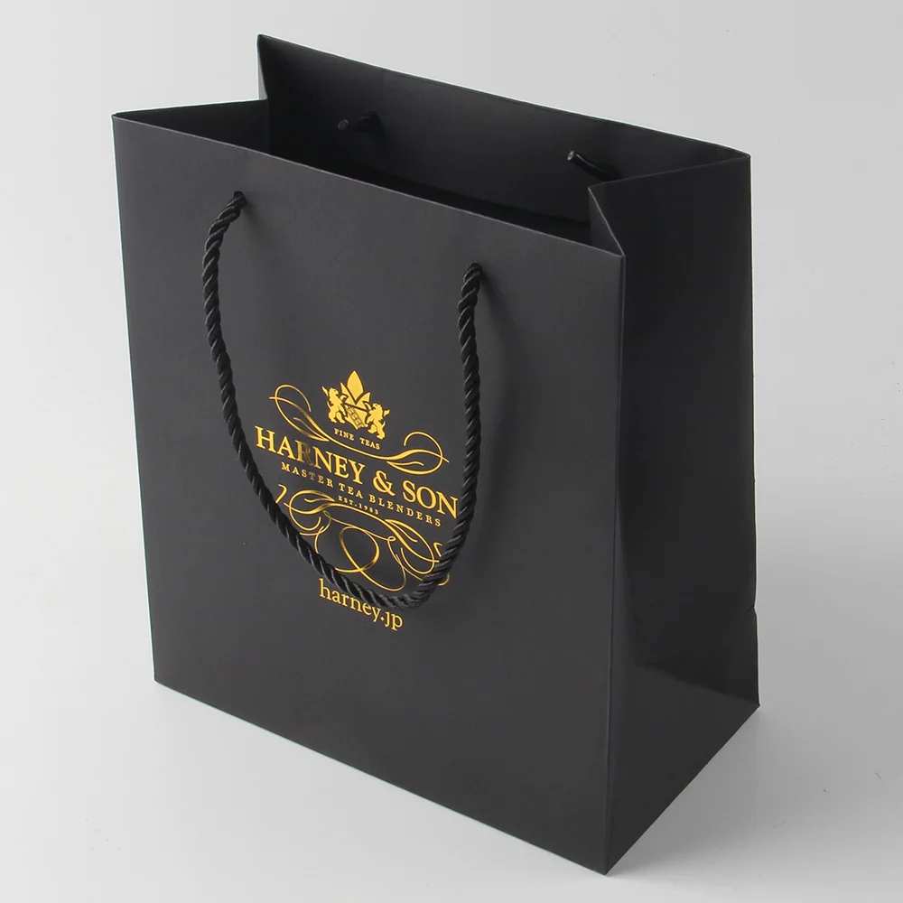 Custom Logo Premium Black Shopping Bags Paper Hand Bag Wholesale