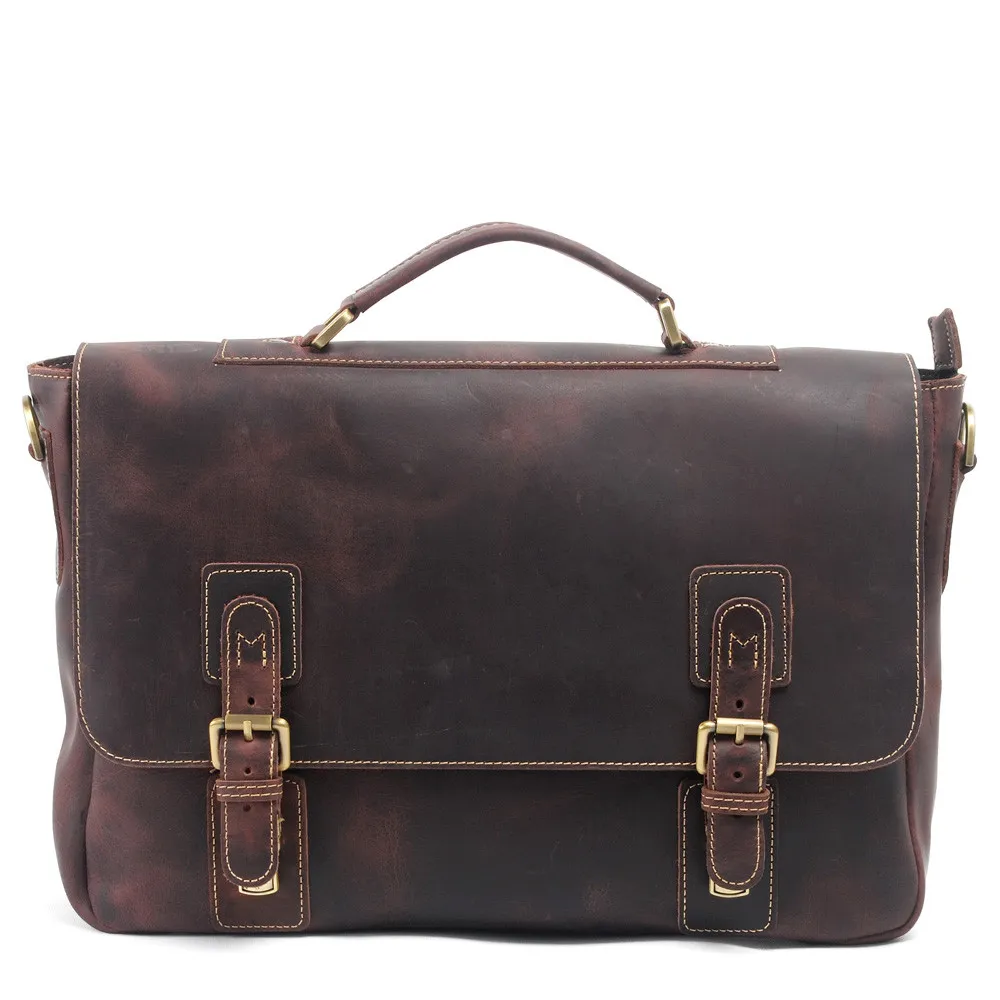 Retro luxury genuine leather men business shoulder briefcases