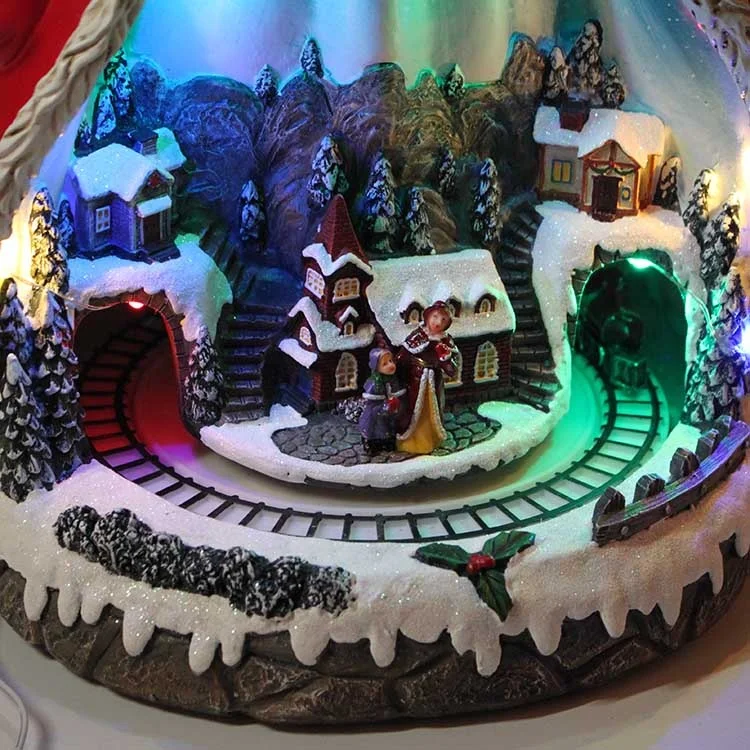 Wholesale Tabletop OEM Battery Led Illuminated Musical Resin Santa Claus Christmas Decoration with Moving Village Scene