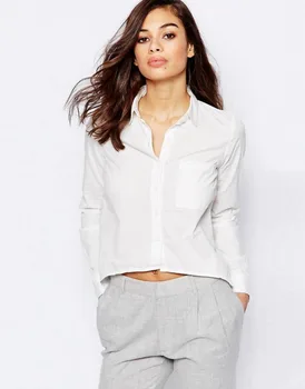 Custom Logo Fashion Designers Sleeveless Point Collar Plain Solid White 100% Cotton Ladies Blouses