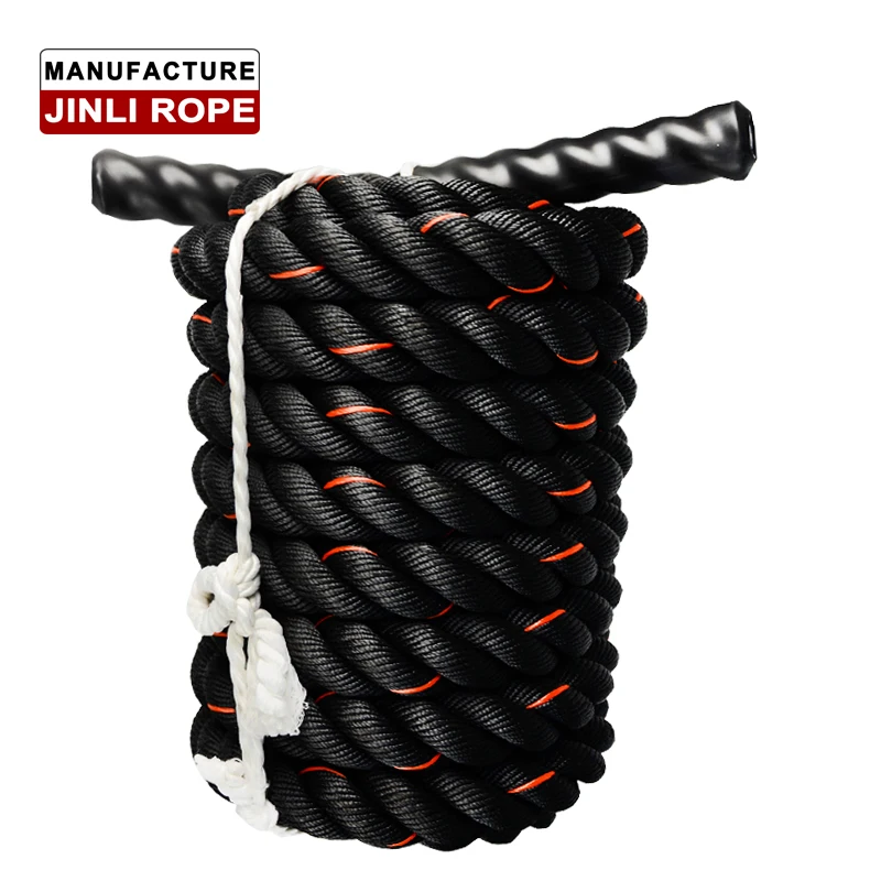 JINLI 2inch x 15m, heavy duty poly dacron battle rope for body exercise