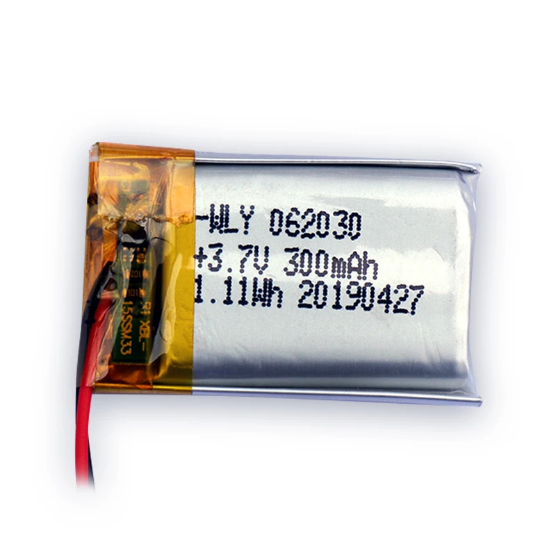 Ultra Thin 3.7V Rechargeable Lithium Polymer Battery 300mAh 062030 Lipo Battery