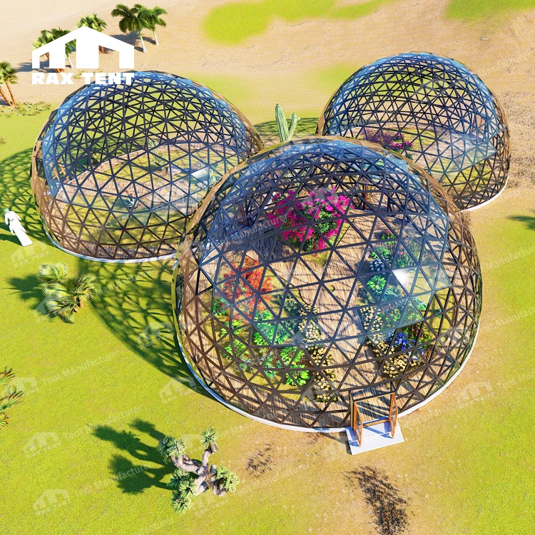 15M Aluminum Alloy Frame Glass Geodesic Dome Tent for Greenhouse