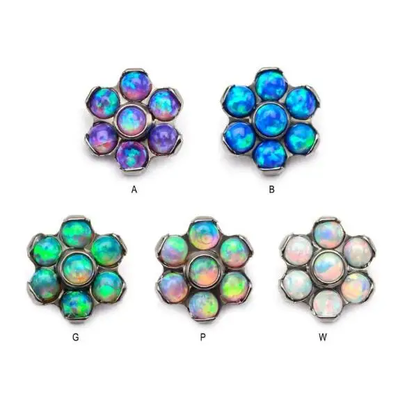 Prong Set Opal Sun Flower Top Dermal Lip Labret ASTM F136  Titanium  Body Piercing Jewelry