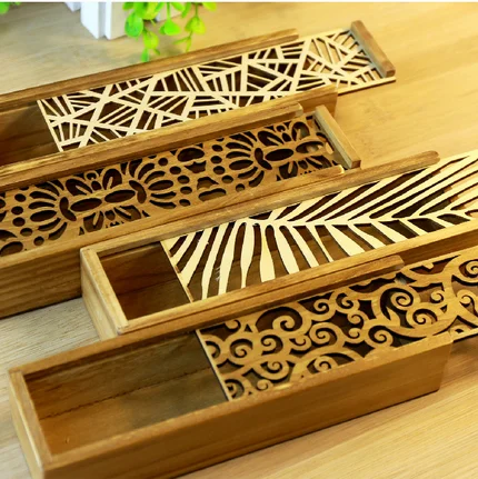 Wooden Stationery Case Hollow Out Boxes Desktop Pencil Storage Organizer 