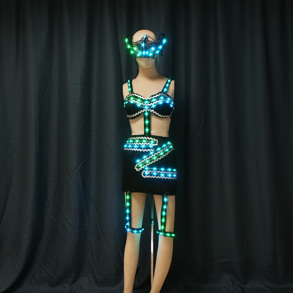Customizable LED Glow in the Dark Sexy Stripper Clothes for Adults SM Girl Dress Performance Wear for Ballroom