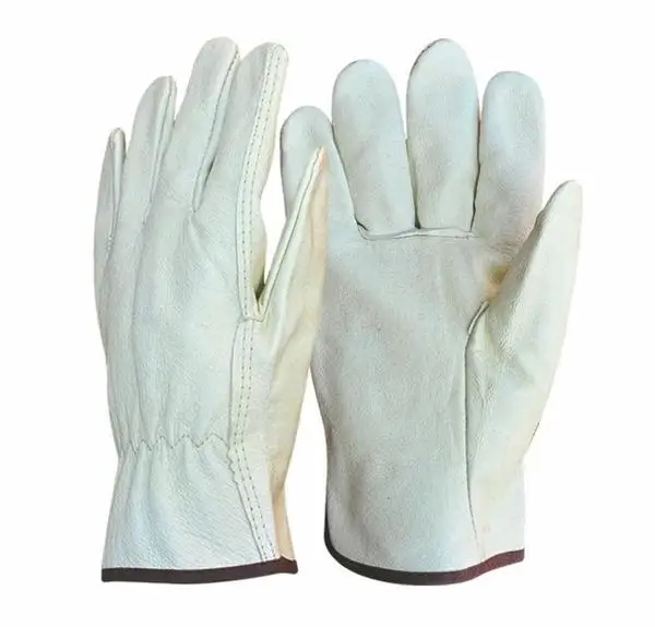 Yellow pig split leather driver style work gloves for