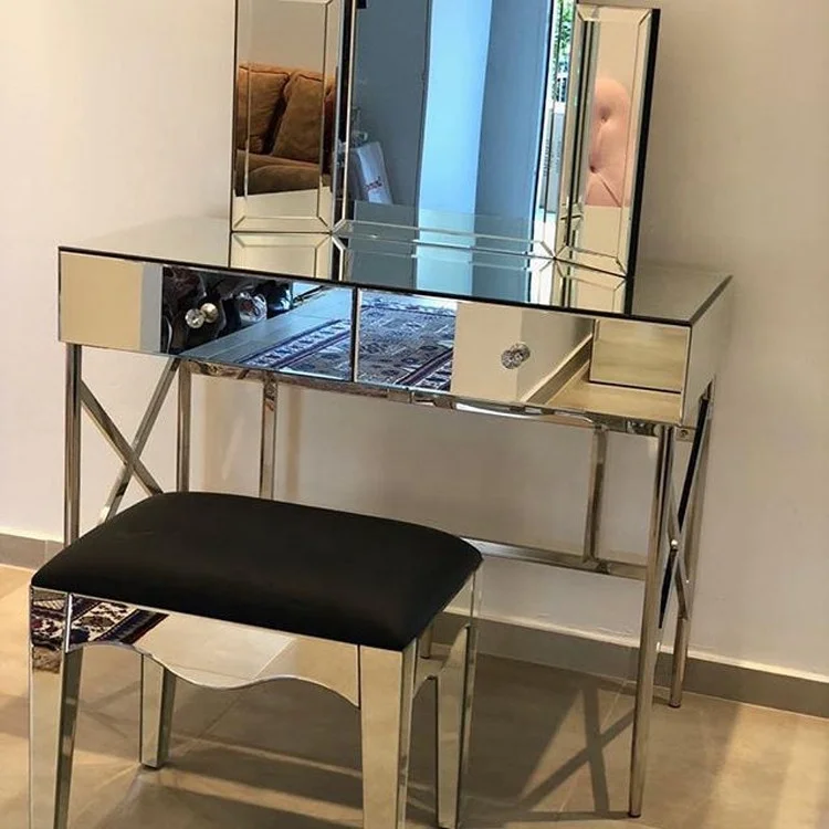 Mirrored Dressing Table with Mirror Stainless Steel High Quality Modern  Bedroom Furniture Dresser Bedroom Makeup Sets Antique