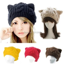 Fashion Lady Girls Winter Warm Knitting Wool Cat Ear Beanie Ski Hat Cap HB88