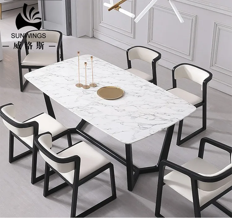 Wood Dining Room Table Set Home Furniture Ash with Marble Top Wooden Legs New Modern dining table set