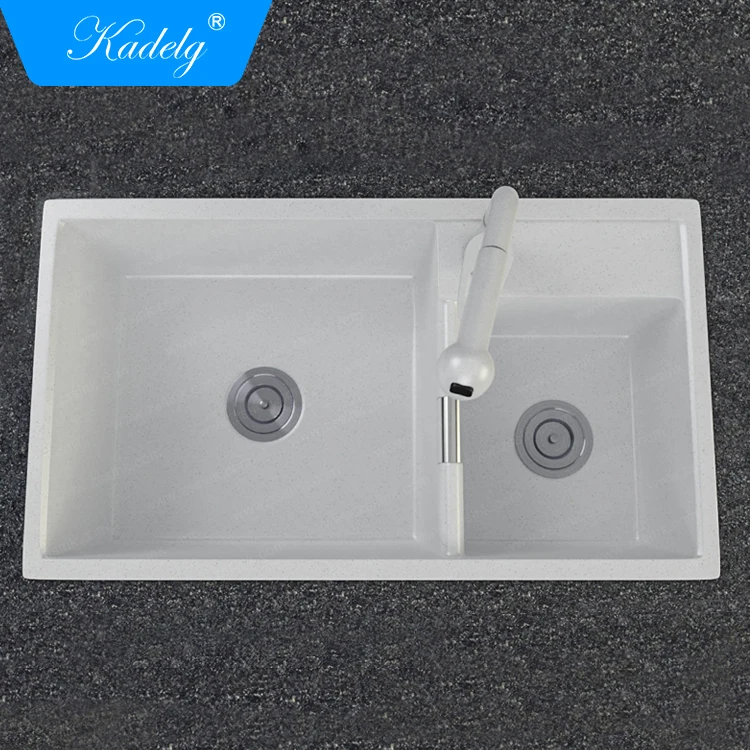 European style kitchenware double white kitchen sink granite without drain board