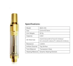 Золотой стеклянный масляный картридж для вейпа cbd budtank v15 BUD, без протечек, верхний поток воздуха, 1 мл, масляный картридж cbd bud tank v15