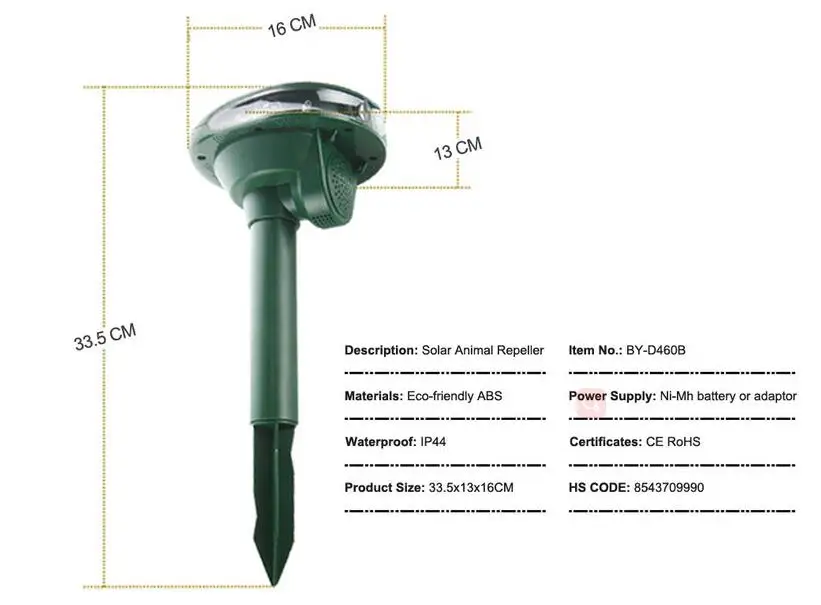 Outdoor Waterproof Animal Deterrent - Solar Powered Repeller
